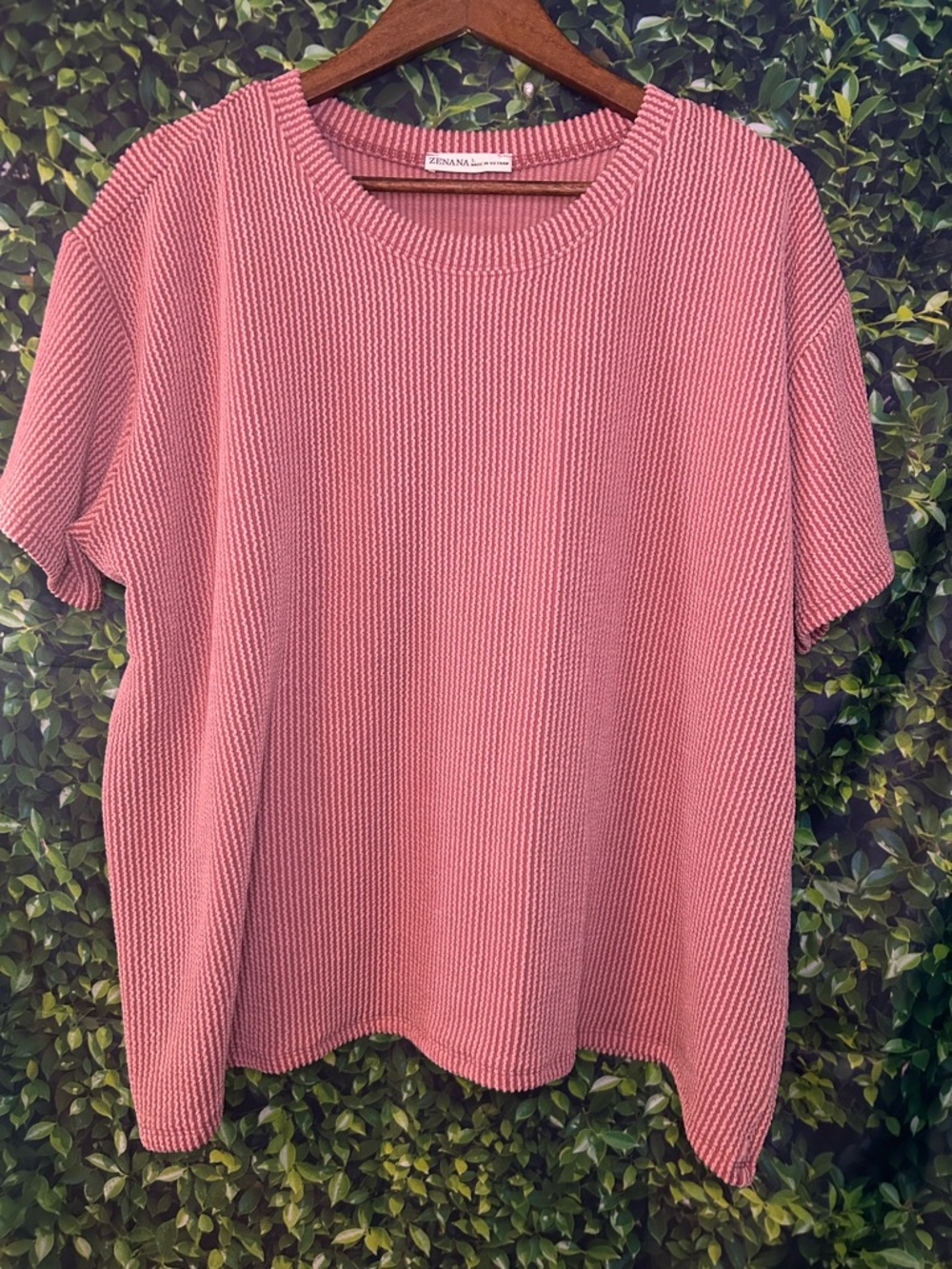 Zenana Outfitters Rose Pink Ribbed Two-Piece Lounge Set - Picture 2 of 7